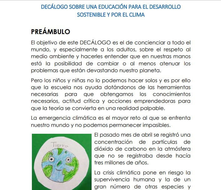 Décalogo educación y medioambiente. Gobierno de España.